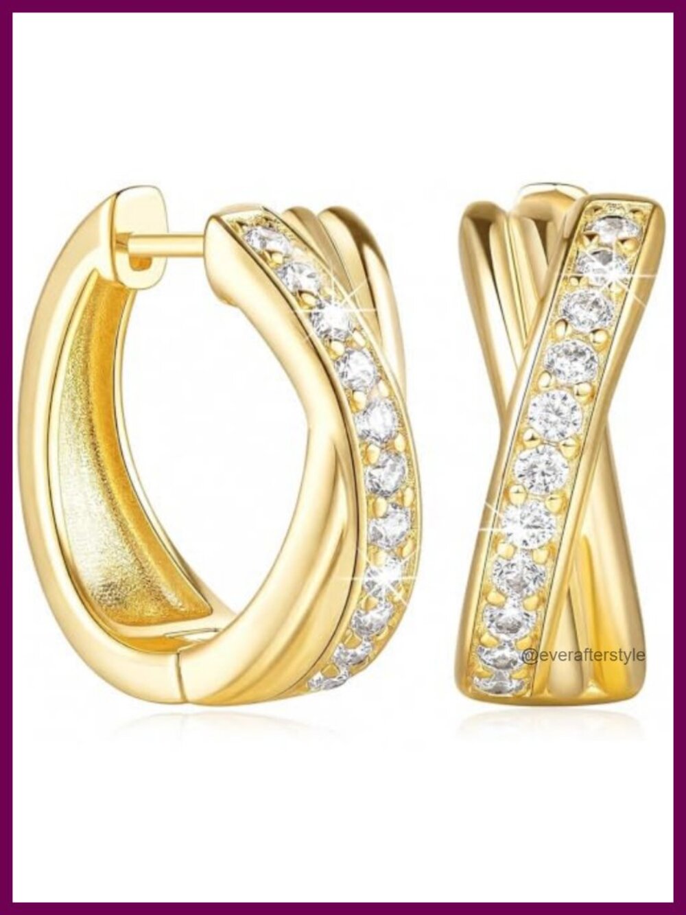 14K Gold Hoop Earrings for Women Small X-Shaped Huggie Style with Cubic